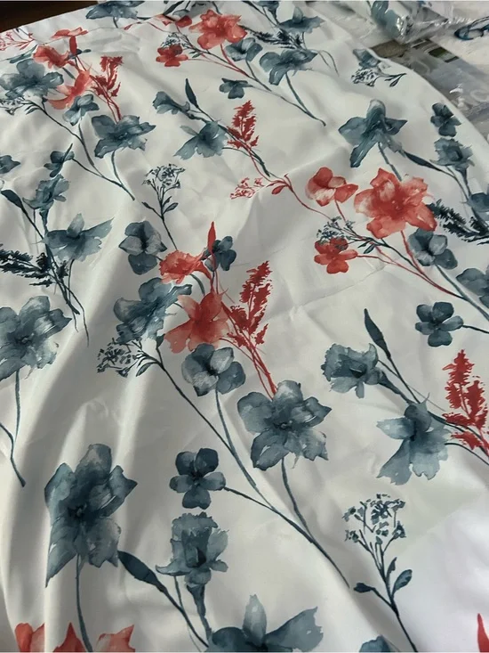 Floral Satin Curtain Tiebacks - White with Blue & Red Floral Accents the red