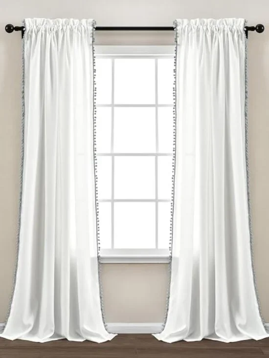 Lush Decor Pom Curtain Gray Single Panel NEW 50 x 84 in