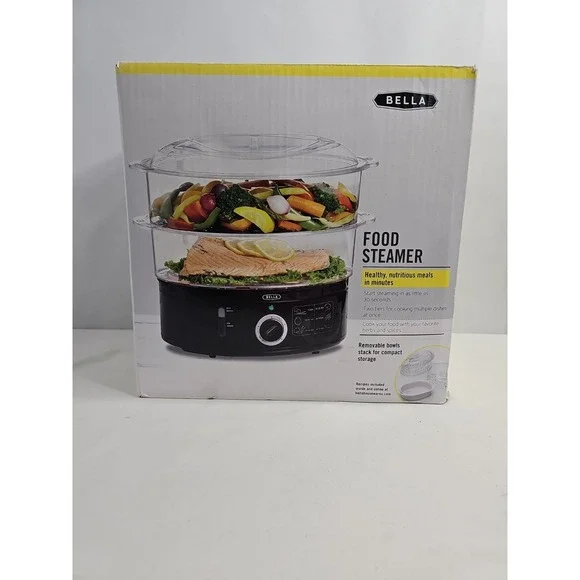 Bella XJ-10102 Electric Food Steamer 2-Tier Black Plastic Removable Bowls
