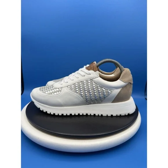 Lucky Brand Deva Womens 9.5M Woven White Silver Leather Sneakers Shoes NEW‎