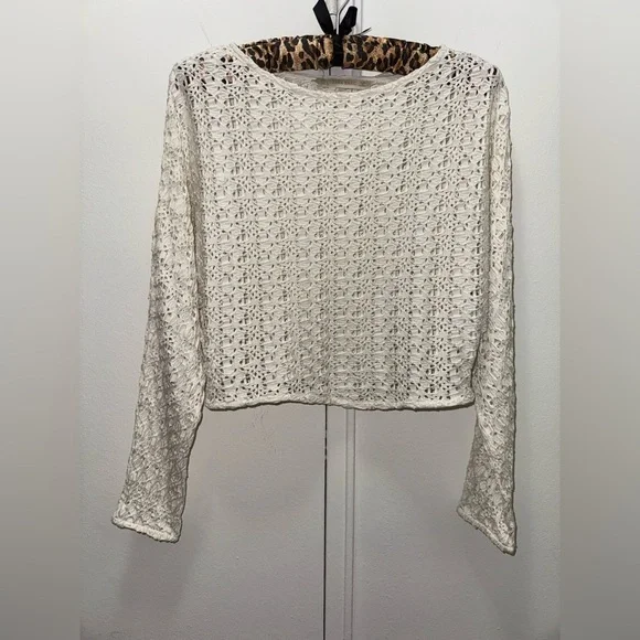 Zara White Crochet Knit Crop Top Large