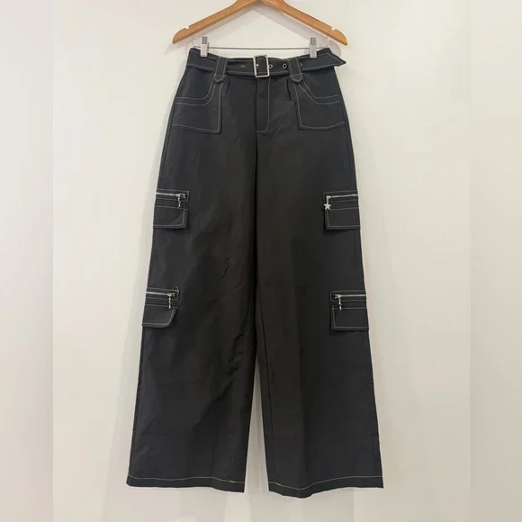 ROMWE‎ Black Baggy Belted Pants M Stars
