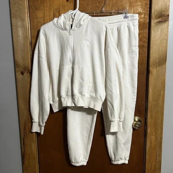 Women's The North Face Sweat Suit ZipHoodie‎ & Jogger Pants Size Large Cream