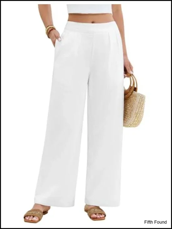 Wide Leg Palazzo Pants Cotton Pleated Semi-Elastic Waist Summer Boho Dress