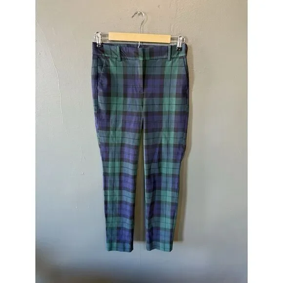 J. Crew Womens Green Plaid Chino Ruby Full Length Pants Size 2