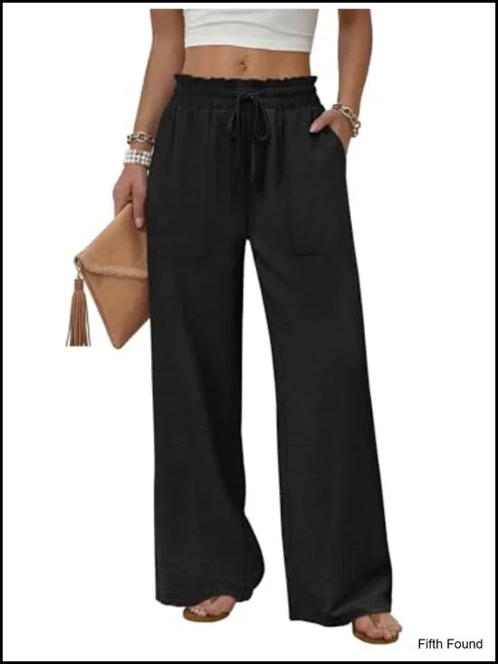 Wide Leg Pants with Pockets Drawstring Loose Trousers Business Work Summer