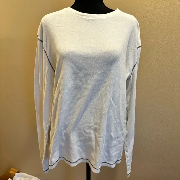 BANANA REPUBLIC MENS LONG SLEEVE WHITE SHIRT WITH DARK BROWN STITCHING