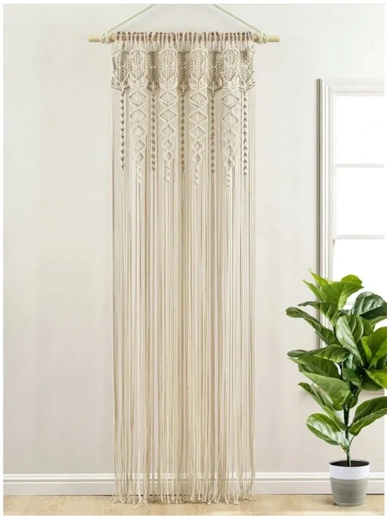 NWOT Lush Decor Boho Macrame Textured Curtain/Wall Hanging Neutral Single Panel
