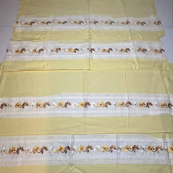 Vintage Cafe Kitchen Curtains Embroidered Lace Retro Flowers Brown Orange Yellow