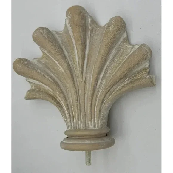LARGE vintage Pair Wood 7” Drapery Curtain Rod Finial sea Shell Beach Nautical