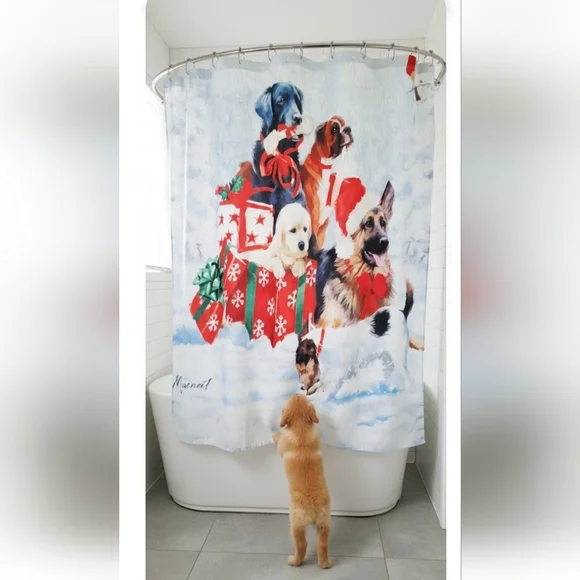 NIB The Macneil Studio Fabric Christmas Dog Shower Curtain