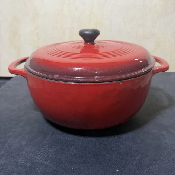 Lodge Enameled Cast Iron Dutch Oven Red 6 Qt Pot w/ Lid Cooking Casserole