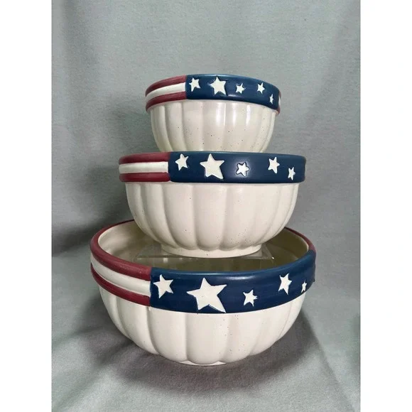 Vintage Y2K Tender Heart Treasures Nesting Bowls 2001 Americana Set of 3