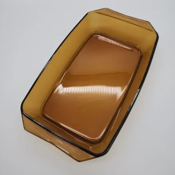 Vintage Arcopal France Glass Casserole Dish Amber Brown Baking Rectangle 13x8