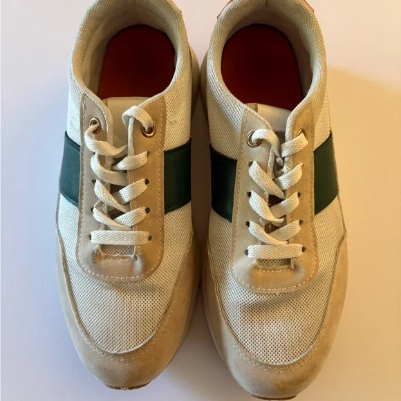 Retro Platform Sneakers White Green Orange Mesh Suede Lace-Up Shoes EU 37.5