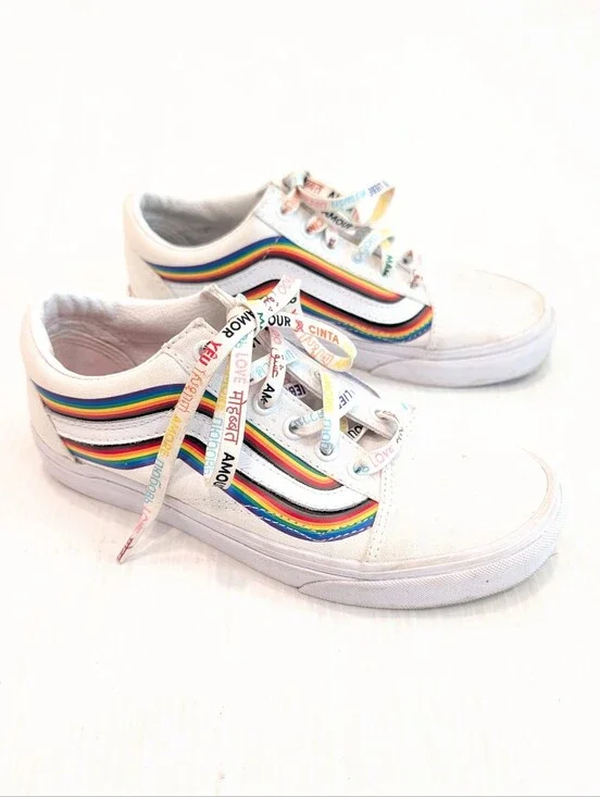 VANS Pride Rainbow Low Top White Sneakers Size 7