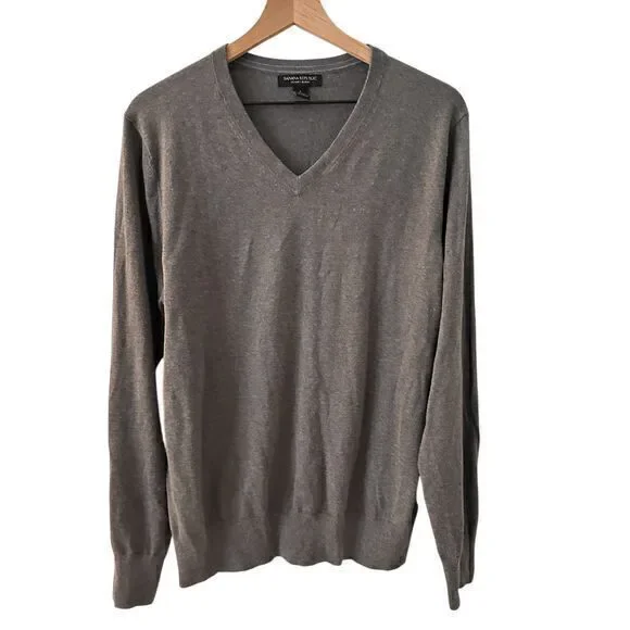 Banana Republic Luxury Blend Silk‎ Cashmere Grey V-Neck Sweater Size L