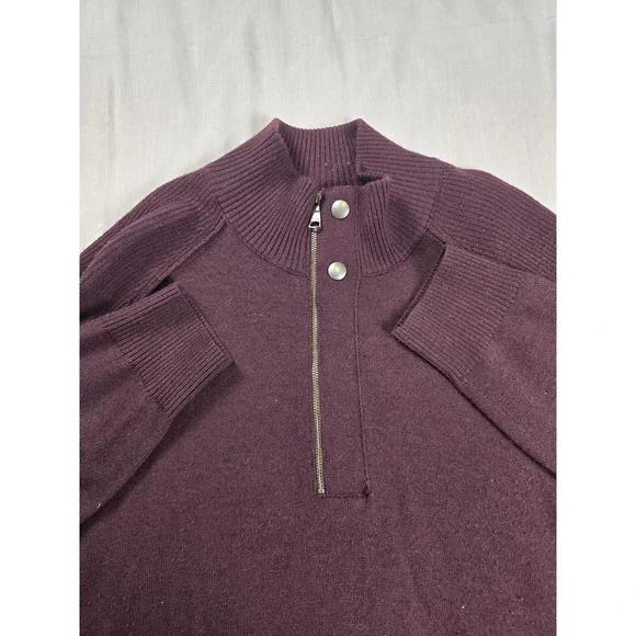 Banana Republic Sweater Mens Medium Purple Merino Wool Mock Neck Quarter‎ Zip