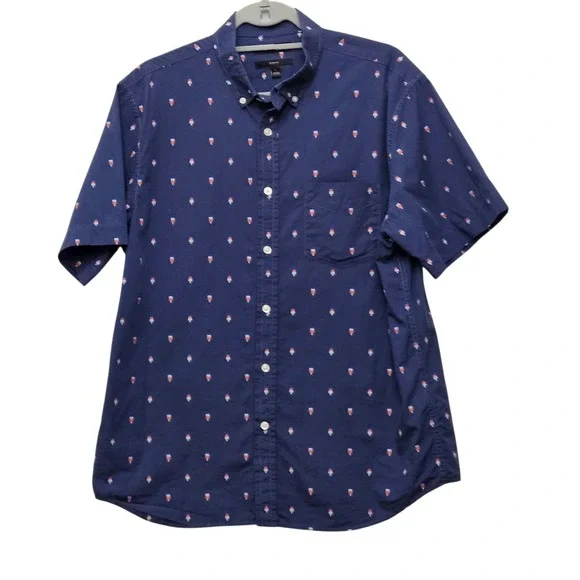 Banana Republic Mens‎ Slim Fit Short Sleeve Button Down Shirt Size L Popsicle
