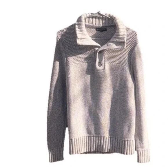 Banana Republic Men's Sweater‎ 100% Cotton Quarter Snap Gray Size Small Ch/p