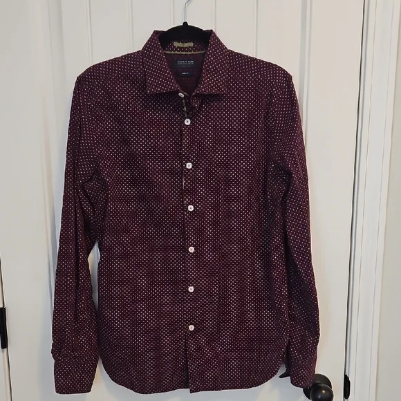 Cactus Man Micro Print Burgundy Button Down Shirt Size S
