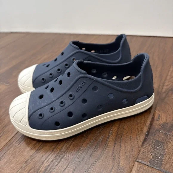 Crocs Bump It Slip Ons Sneakers Kids J 1‎ Blue Navy Waterproof Flat Lightweight
