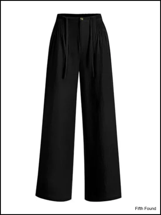 Wide Leg Linen Pants Drawstring Elastic Waist Cotton Blend Palazzos with Pockets