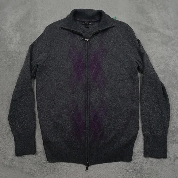 Vintage Banana Republic Sweater Mens Medium Gray Full ZIp‎ Wool Blend Preppy