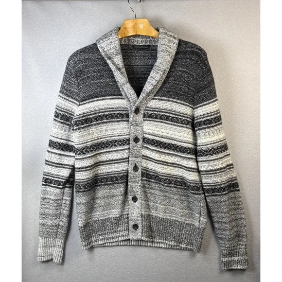Banana Republic Cardigan Mens‎ M Striped Shawl Collar Merino Wool Blend Grandpa