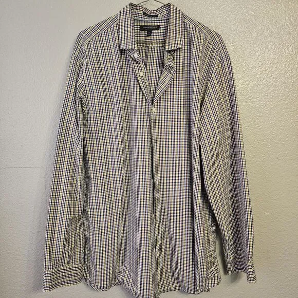 Banana Republic Camden Fit XL Supima Cotton Check Button Up Dress Shirt K359