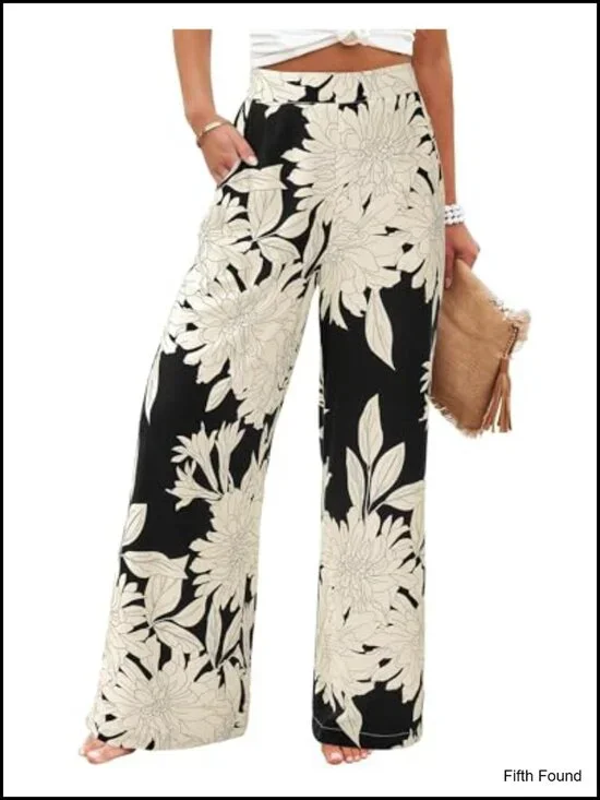 Boho High Waist Wide Leg Palazzo Pants with Pockets Viscose