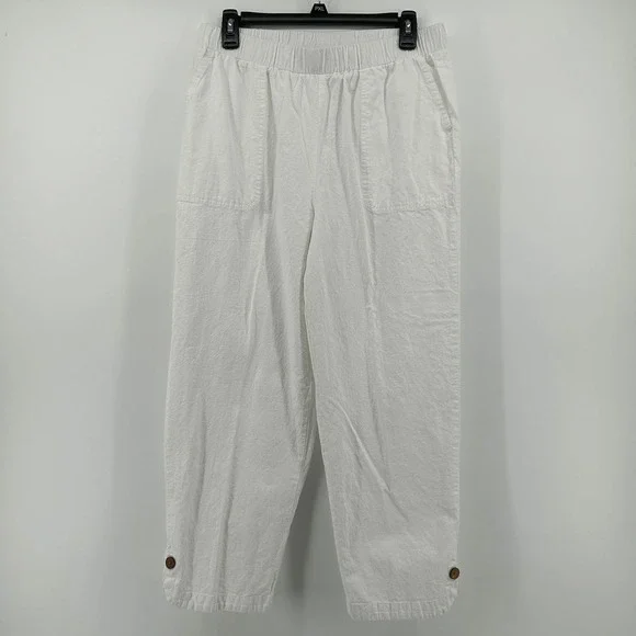 Appleseed's White 100% Cotton Stretch Cropped Pants Med Coastal Beach Minimalist