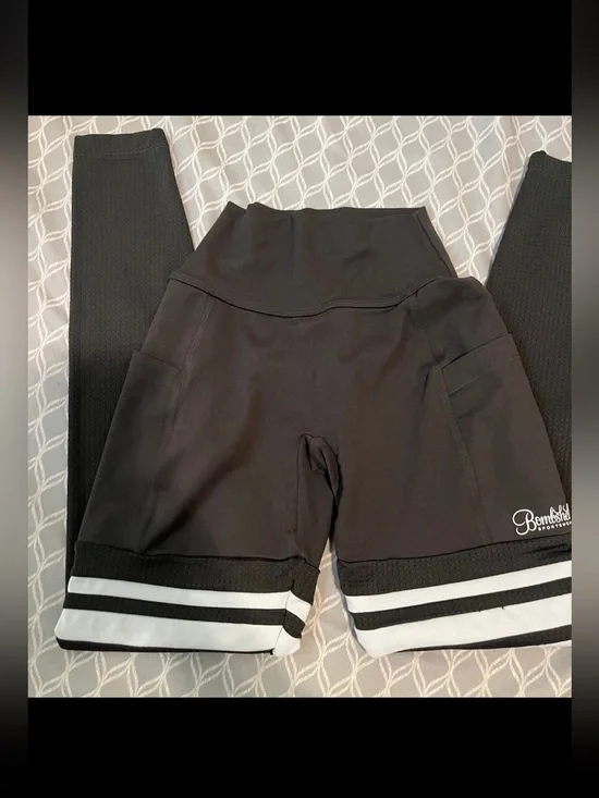 Bombshell Sportswear Dark Green Striped Leggings