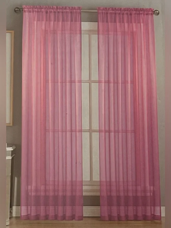 New Sheer Hot Pink Window Curtains- Hot Pink 56”x84” 2 Panels