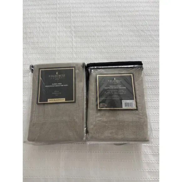 NWT Fieldcrest Luxury Linen Aiden Pocket/Back Tab Panels Taupe Brown