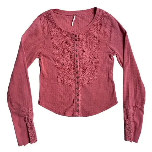 Free People Embroidered Top Fairy Grunge Boho Hippie Festival Western Button