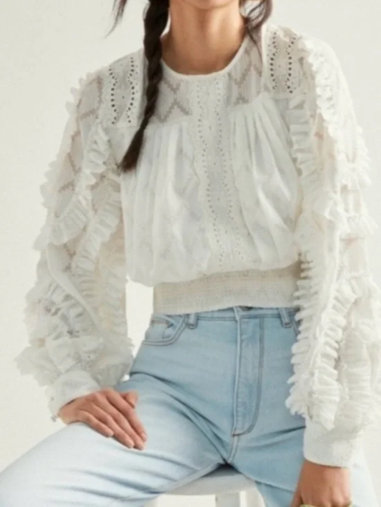 Anthropologie | Not Do Serious White Embellished Boho Top, NWT size small