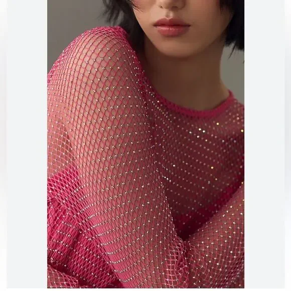 Sunday in Brooklyn Mesh Shine Top Hot Pink