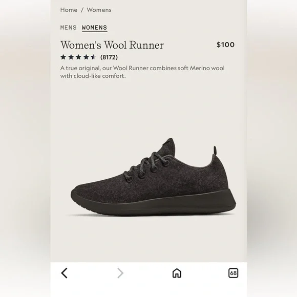 Allbirds Women's Wool Runner - Charcoal W8