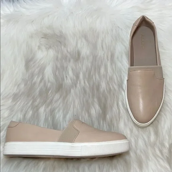 Aldo Cream Leather Slip On Sneakers Sz‎ 8