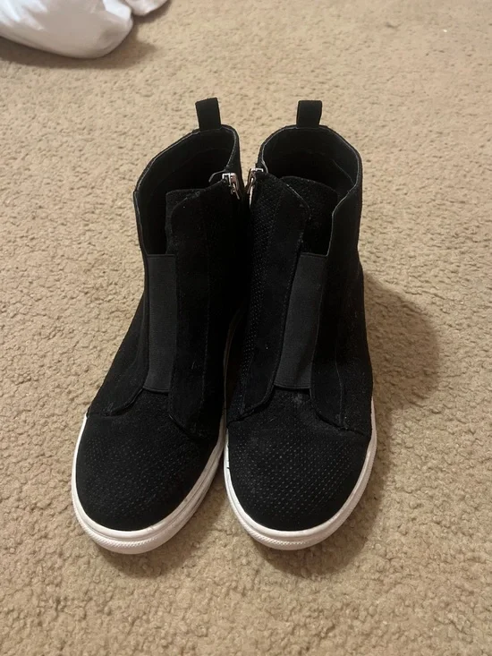 Black Suede High-Top Slip-On Sneakers with White Sole