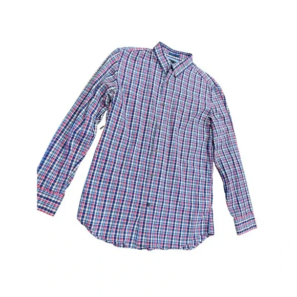 Banana Republic Mens Slim Fit Plaid‎ Button Down Shirt Blue Red White Medium