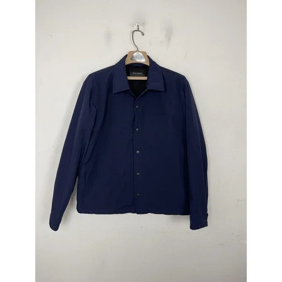 Banana Republic Shirt Jacket‎ Mens Medium Navy Blue Lightweight Coat Tech Motion