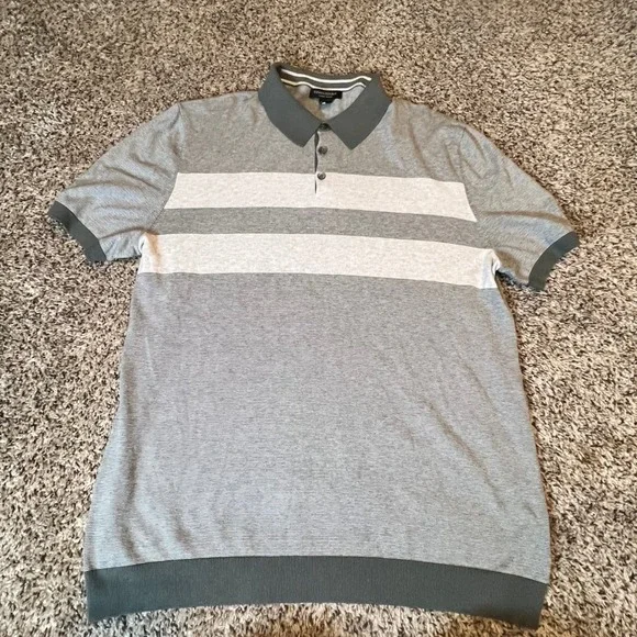 Banana Republic Luxury‎ Blend Silk Cashmere Polo Shirt Mens XL Tall Grey Striped
