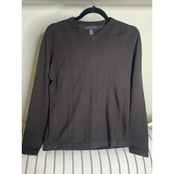 Banana Republic Mens V‎ Neck Sweater Brown Extra Fine Italian Merino Wool Size S