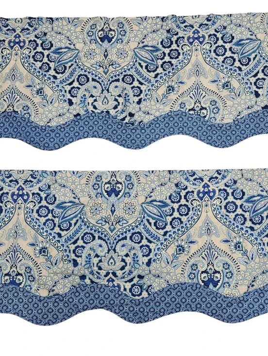 Waverly Moonlit Shadows Wave Valances Blue Medallion Floral Paisley 52x18