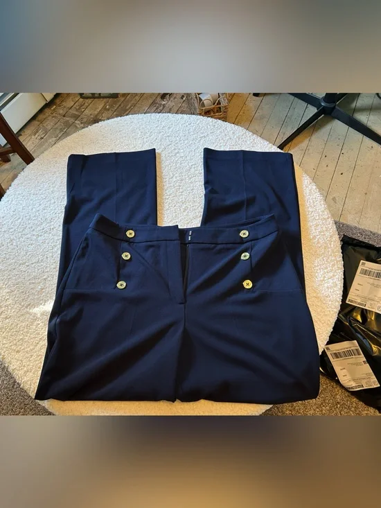 Nine West Navy Sailor-Style Trousers with Gold Buttons