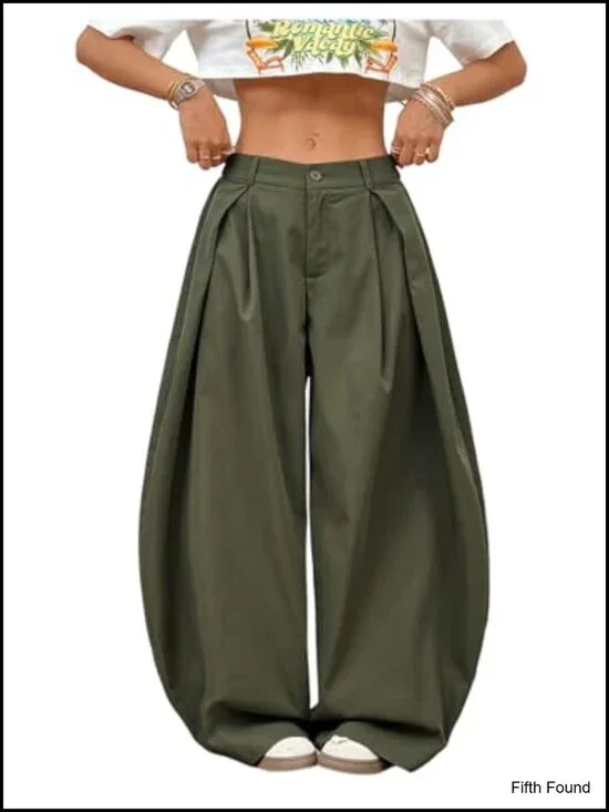 Baggy Barrel Pant Low Rise Pleated Cargo Oversized Wide Leg Business Casual