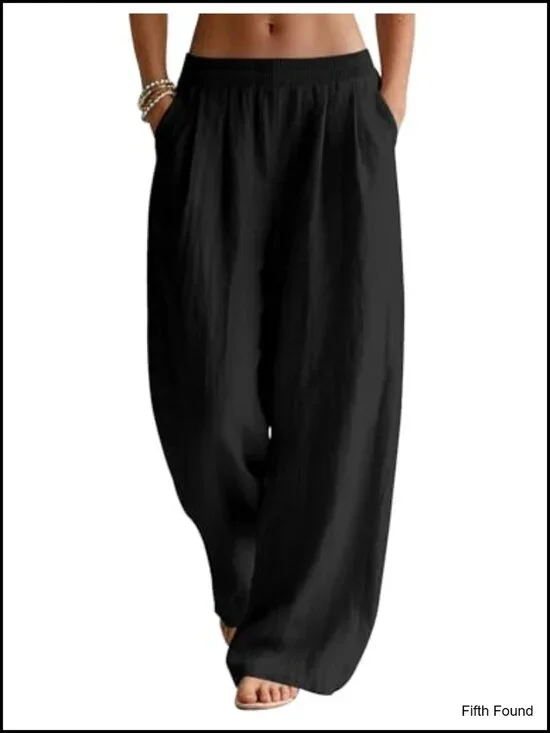 Linen Blend Wide Leg Palazzo Pants Elastic Waist Summer Travel