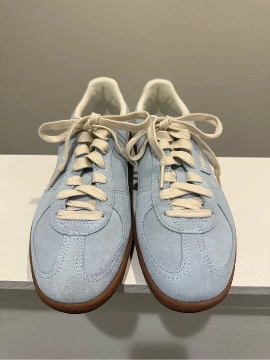 Puma Light Blue Suede Palermo Sneakers with Cream Laces